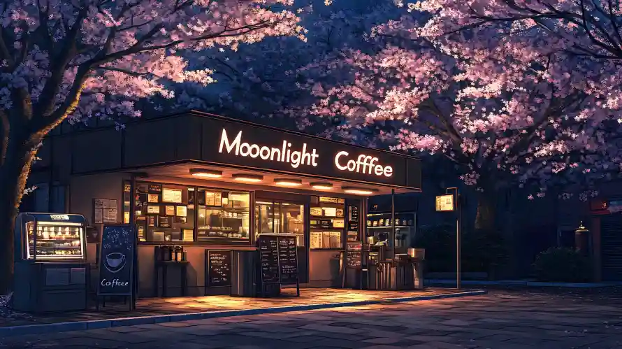 3k咖啡壁纸-夜景 - 樱花-咖啡屋「哲风壁纸」