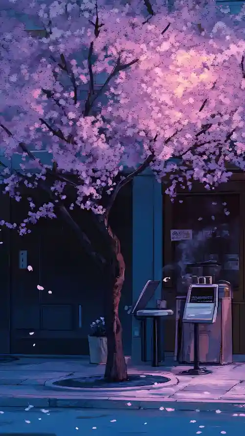 4k咖啡壁纸 - 夜景 - 樱花 - 浪漫「哲风壁纸」