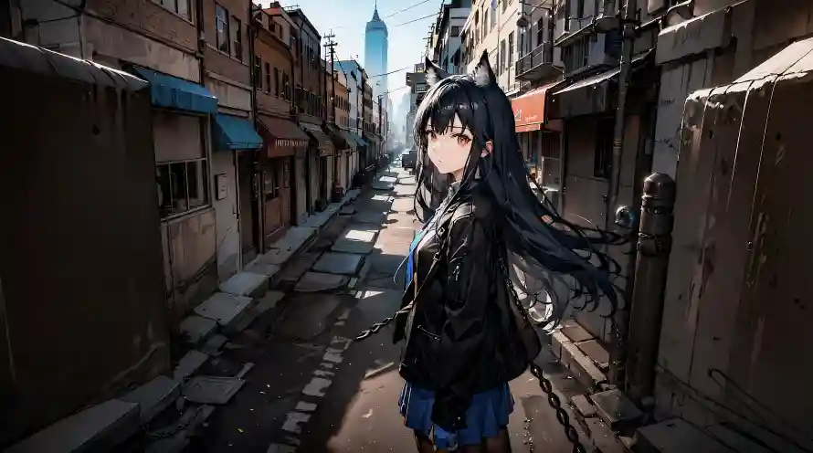 4k小巷壁纸-插画 - Ai绘制-动漫少女「哲风壁纸」