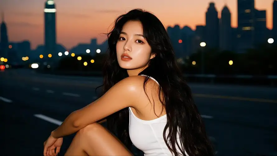 2k人物壁纸-夜景 - 日落-美女「哲风壁纸」
