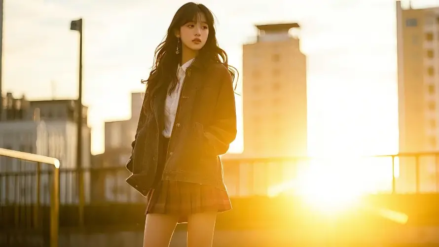 2k人物壁纸-夕阳 - 少女-日落「哲风壁纸」