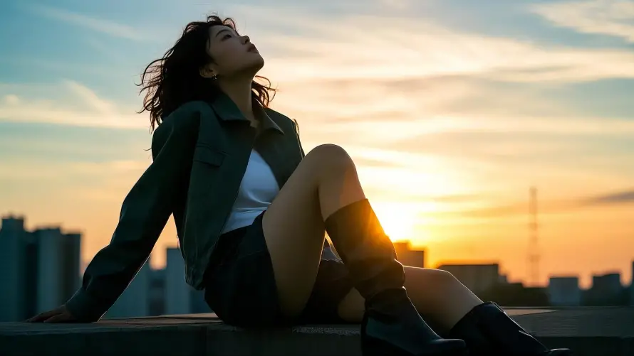 2k人物壁纸-夕阳 - 女孩-日落「哲风壁纸」