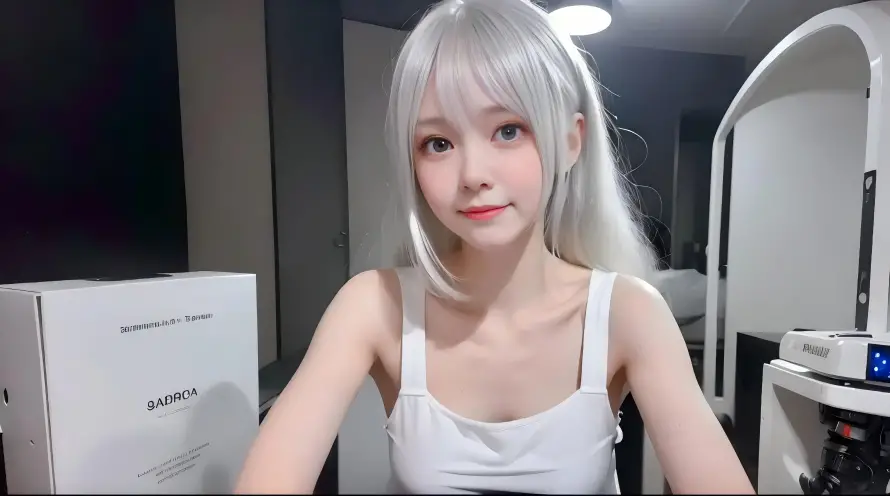 5k清新壁纸-美女 - 室内场景-白色背心「哲风壁纸」