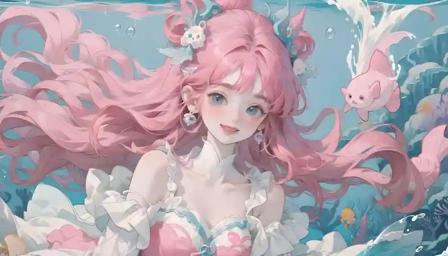 6k动漫壁纸-美人鱼 - 梦幻少女-海底场景「哲风壁纸」