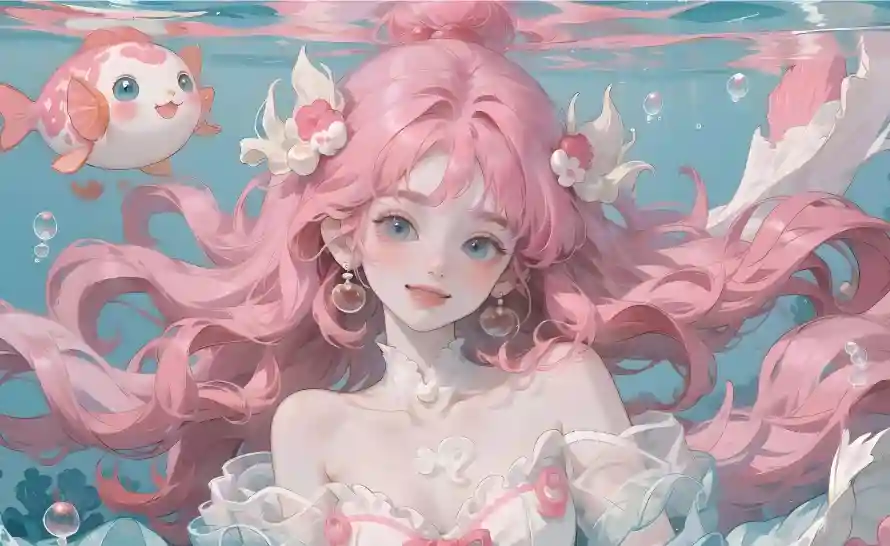 6k动漫壁纸-少女 - 美人鱼-水下场景「哲风壁纸」