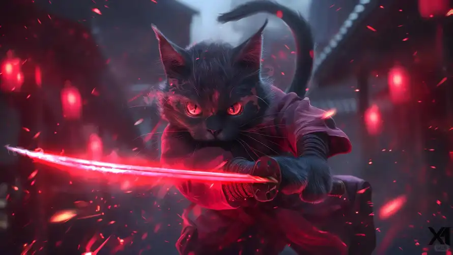 4k黑猫壁纸-妖猫转 - 忍者猫-持剑猫「哲风壁纸」