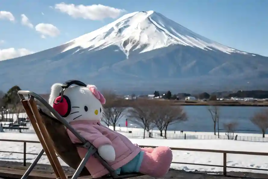 6k玩偶壁纸-凯迪猫 - 富士山-可爱玩偶「哲风壁纸」