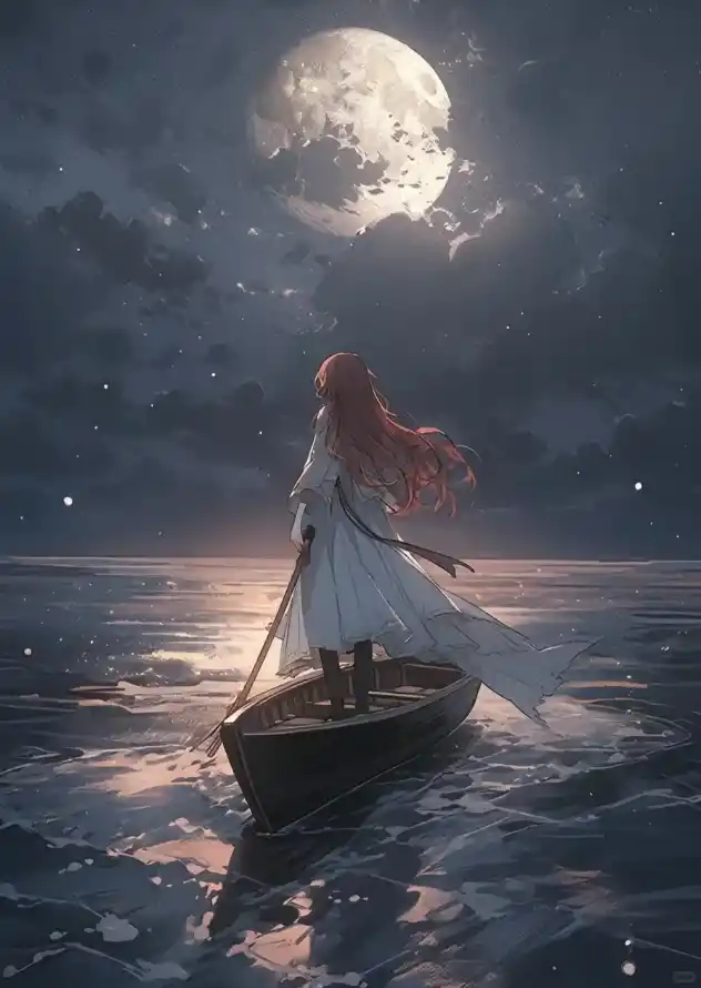 4k乘船壁纸 - 小说 - 少女 - 月夜「哲风壁纸」