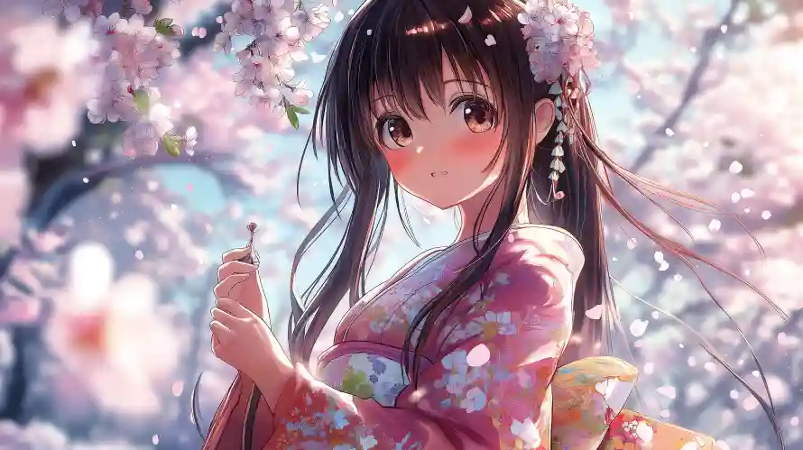 3k动漫壁纸-和服 - 少女-樱花「哲风壁纸」