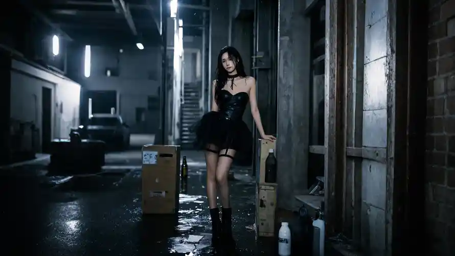 4k夜晚壁纸-废弃 - 美女-雨夜「哲风壁纸」