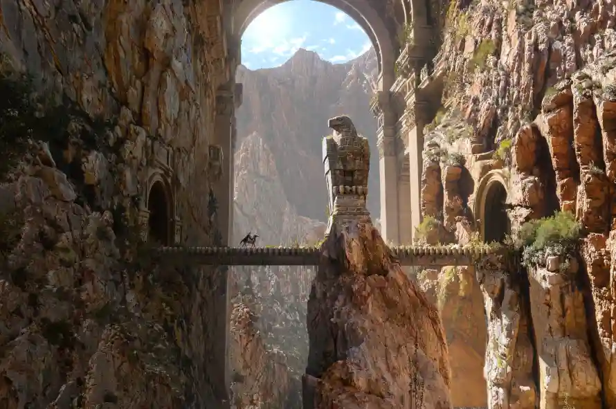 2k景观壁纸-桥 - 奇幻峡谷-峡谷建筑「哲风壁纸」