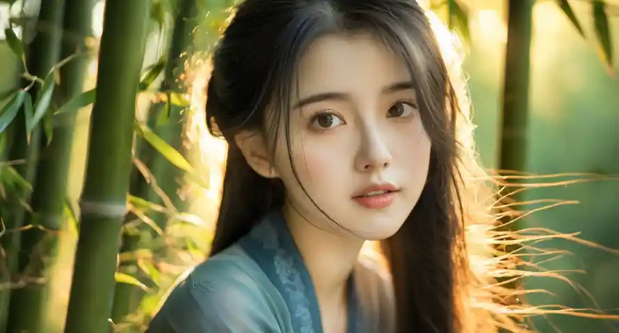 2k清纯壁纸-特写 - 竹林-美女「哲风壁纸」