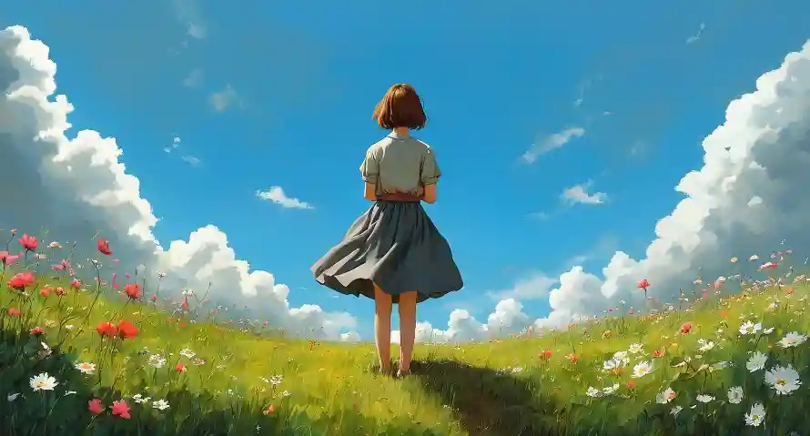 2k向往壁纸-女孩 - 背影-草地「哲风壁纸」