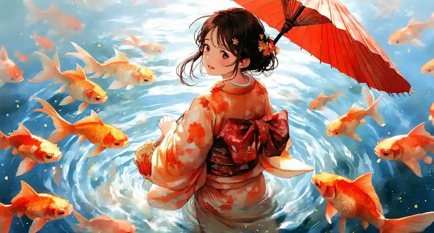 2k可爱壁纸-女孩 - 清纯-红伞「哲风壁纸」