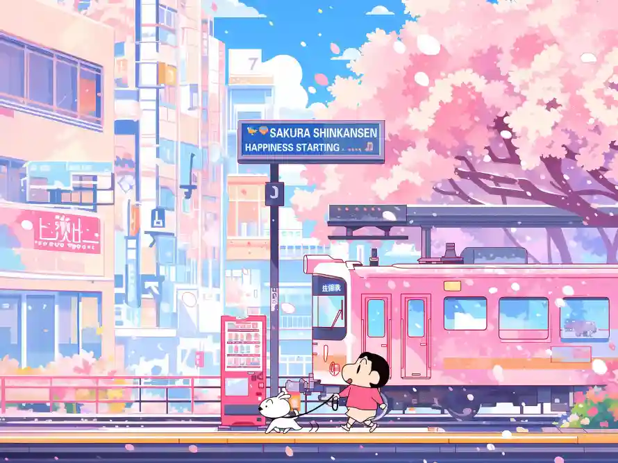 4k小新壁纸-樱花 - 车站-动漫场景「哲风壁纸」