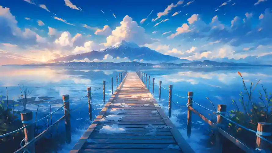 4k富士山壁纸-海 - 木栈道-海边风景「哲风壁纸」