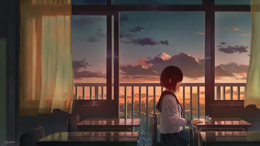 4k场景壁纸-女孩 - 窗边-动漫壁纸「哲风壁纸」