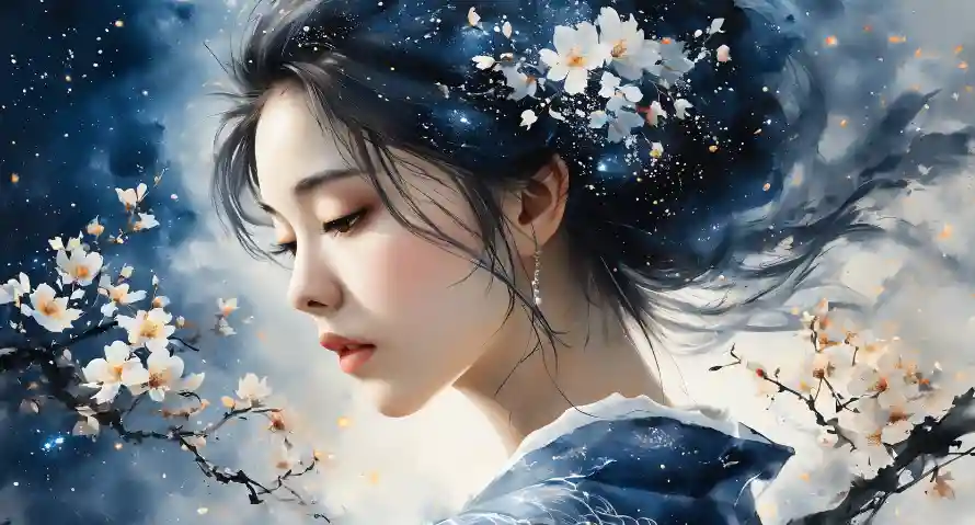 2k古风壁纸-少女 - 梅花-清纯「哲风壁纸」