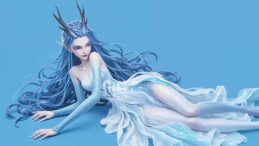 3k敖闰壁纸-哪吒2 - 奇幻服饰-蓝色长发「哲风壁纸」