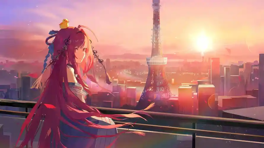 4k少女壁纸-远眺 - 龙族-城市背景「哲风壁纸」