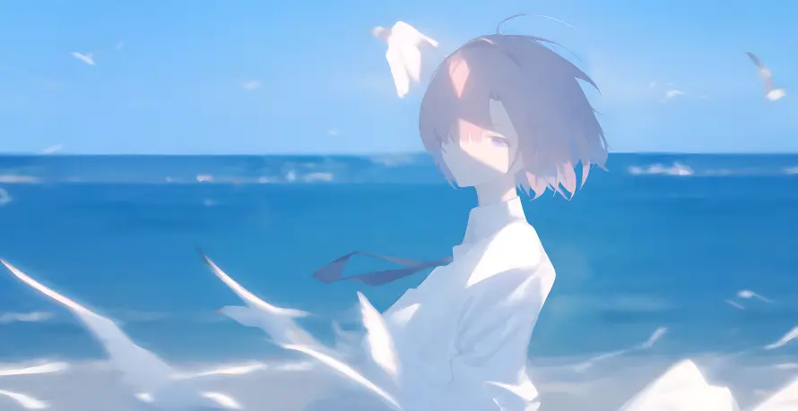 4k动漫壁纸-少女 - 海边-唯美场景「哲风壁纸」