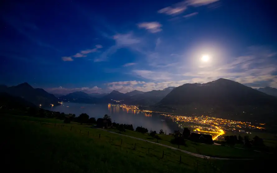 4k夜景壁纸-山水 - 月色-夕阳晚霞「哲风壁纸」