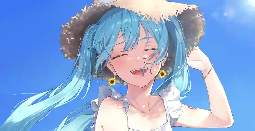 4k俏皮壁纸-初音 - 夏日-蓝发「哲风壁纸」