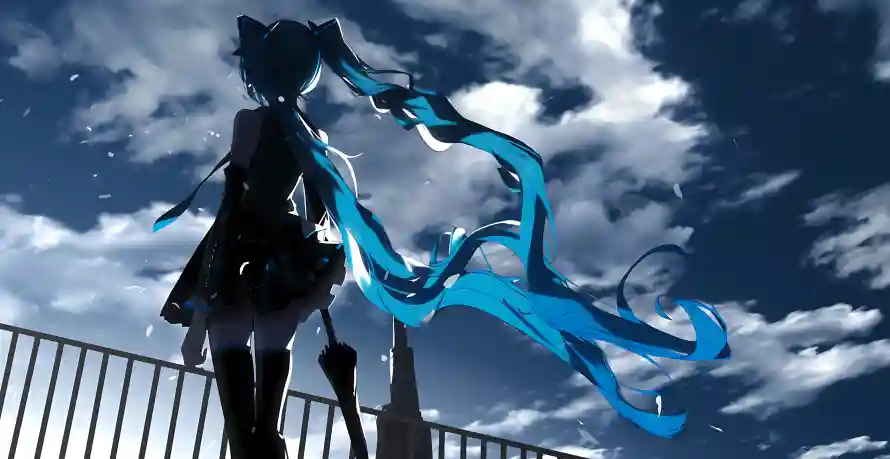 4k初音壁纸-天空 - 背影-蓝发「哲风壁纸」