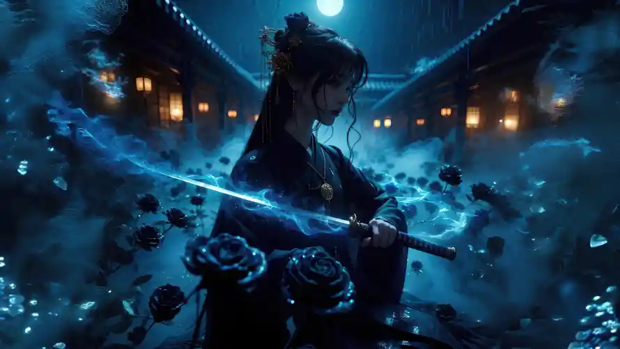 6k动漫壁纸-持剑 - 暗夜-玫瑰「哲风壁纸」