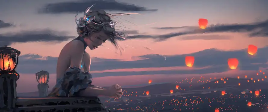 3k夜景壁纸-少女 - 意境-简约「哲风壁纸」