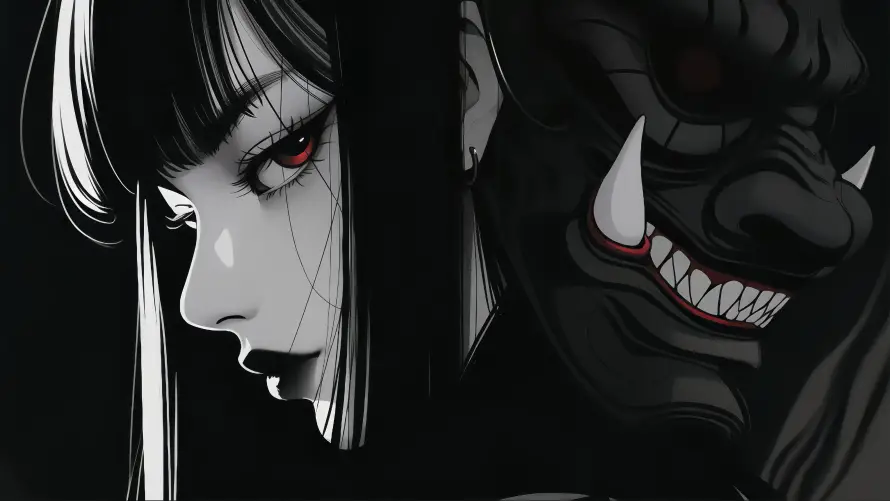5k少女壁纸-恶鬼 - 人物特写-动漫元素「哲风壁纸」