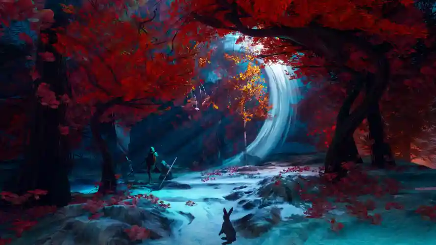 4k4K壁纸-动漫 - 森林-瀑布「哲风壁纸」