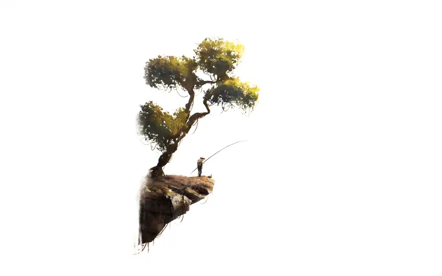 8k孤松壁纸-松树 - 瀑布-悬浮岛「哲风壁纸」