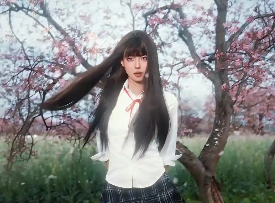 3k美女壁纸-长发 - 校园风-樱花树「哲风壁纸」
