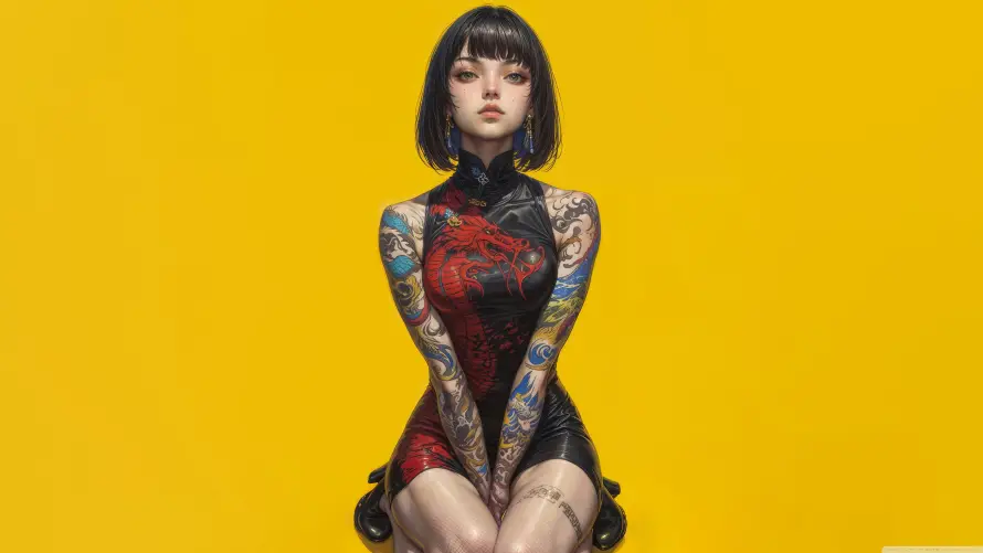 4k动漫壁纸-少女 - 旗袍-纹身「哲风壁纸」