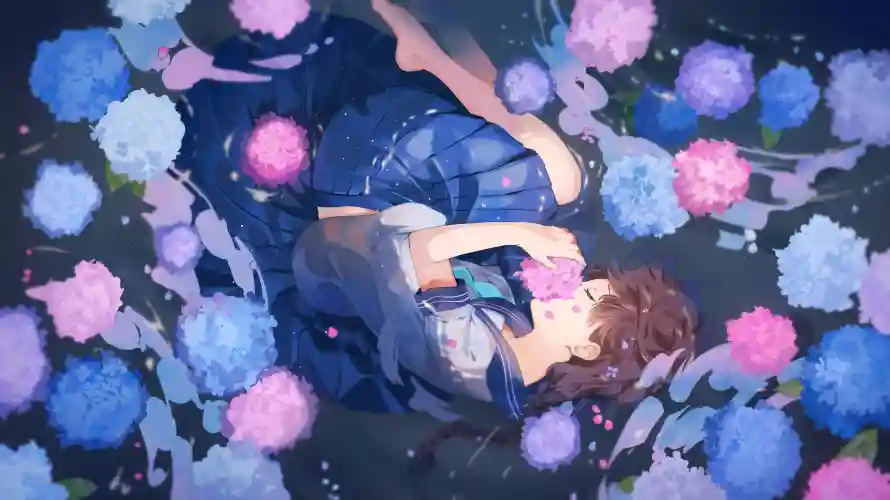 4k花海壁纸-jk - 躺卧-jk少女「哲风壁纸」
