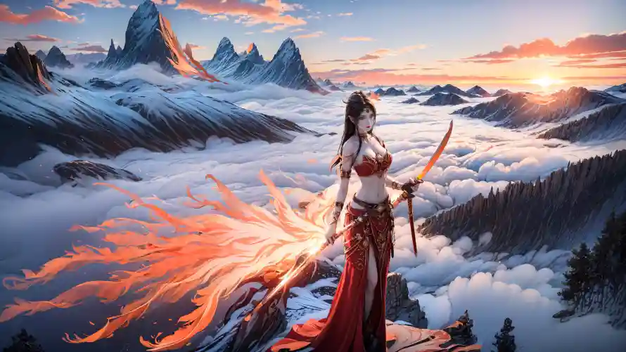 4k美杜莎壁纸-云海山峰 - 斗破苍穹-火焰元素「哲风壁纸」