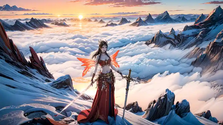 4k美杜莎壁纸-云海雪山 - 持剑角色-斗破苍穹「哲风壁纸」
