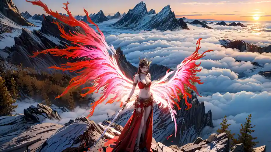4k美杜莎壁纸-云海山峰 - 动漫角色-奇幻场景「哲风壁纸」