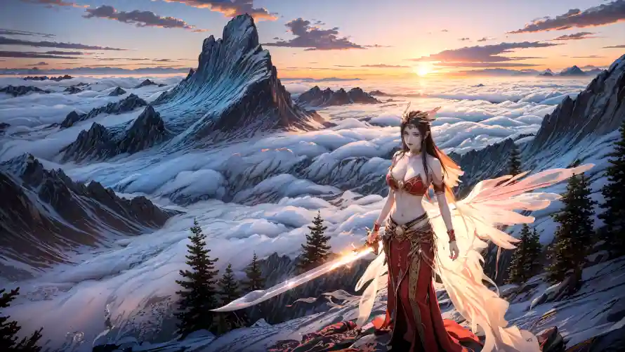 4k美杜莎壁纸-云海山峰 - 人物形象-奇幻场景「哲风壁纸」
