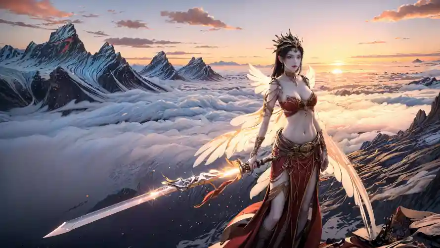 4k美杜莎壁纸-云海背景 - 奇幻场景-持剑角色「哲风壁纸」