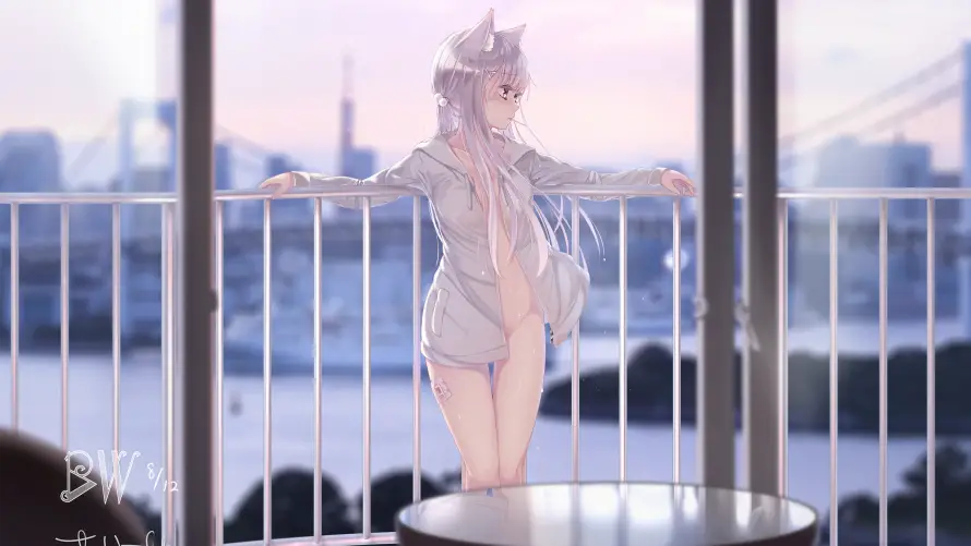 4k动漫壁纸-阳台 - 兽耳娘-美少女「哲风壁纸」
