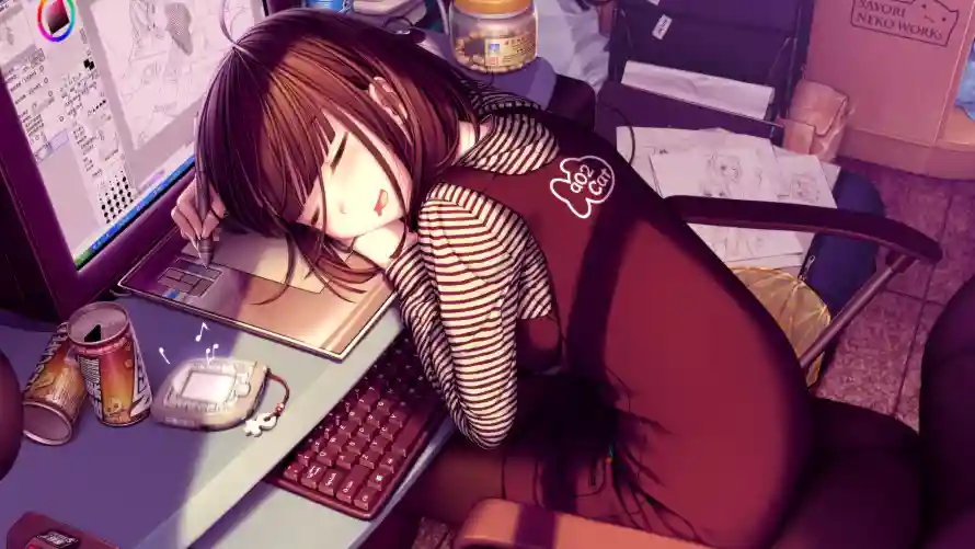 4k伏案壁纸-动漫 - 小憩-少女「哲风壁纸」