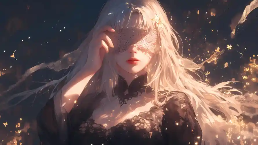 4k光影效果壁纸-梦幻背景 - 蒙眼女孩-银发少女「哲风壁纸」