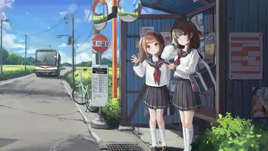 8k动漫壁纸-jk - 少女-公交站「哲风壁纸」