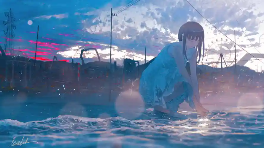 4k动漫壁纸-少女 - 海边-动漫壁纸「哲风壁纸」