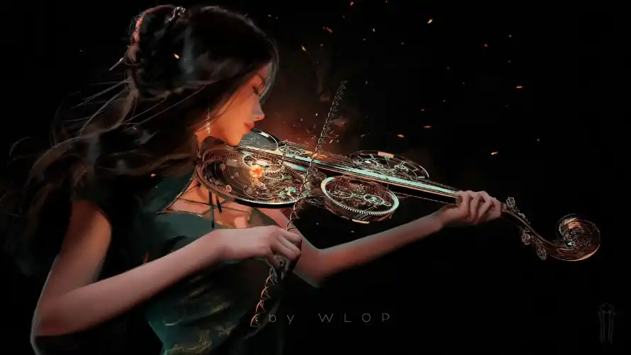 2k云虫壁纸-少女 - 插画-小提琴「哲风壁纸」