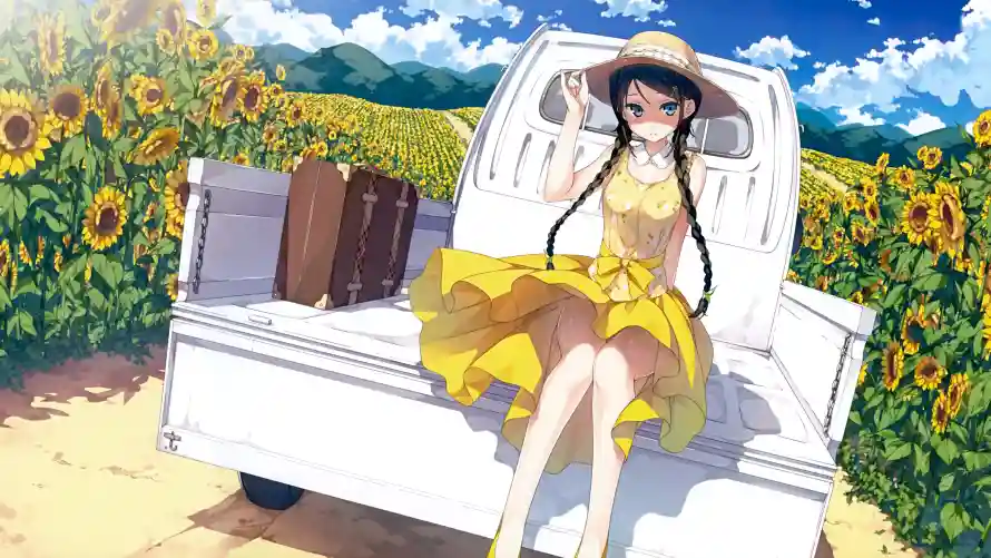 4k动漫壁纸-卡车 - 少女-田野「哲风壁纸」
