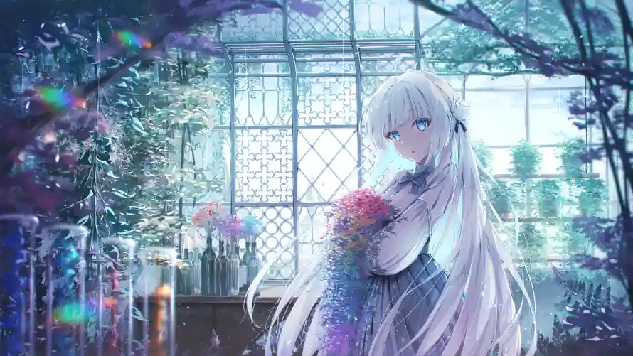 8k动漫壁纸-少女 - 背景-花卉「哲风壁纸」