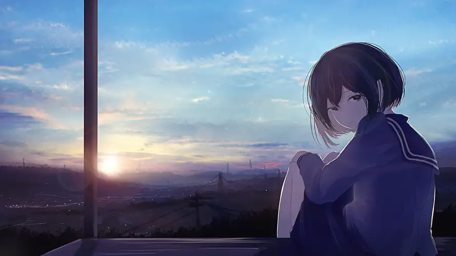 4k动漫壁纸-少女 - 日落-背景「哲风壁纸」